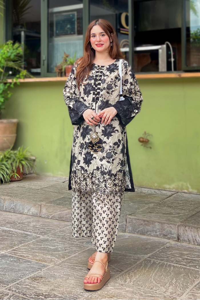 BEST SELLING - BLACK ELVIS 2PC EMBROIDERED DRESS
